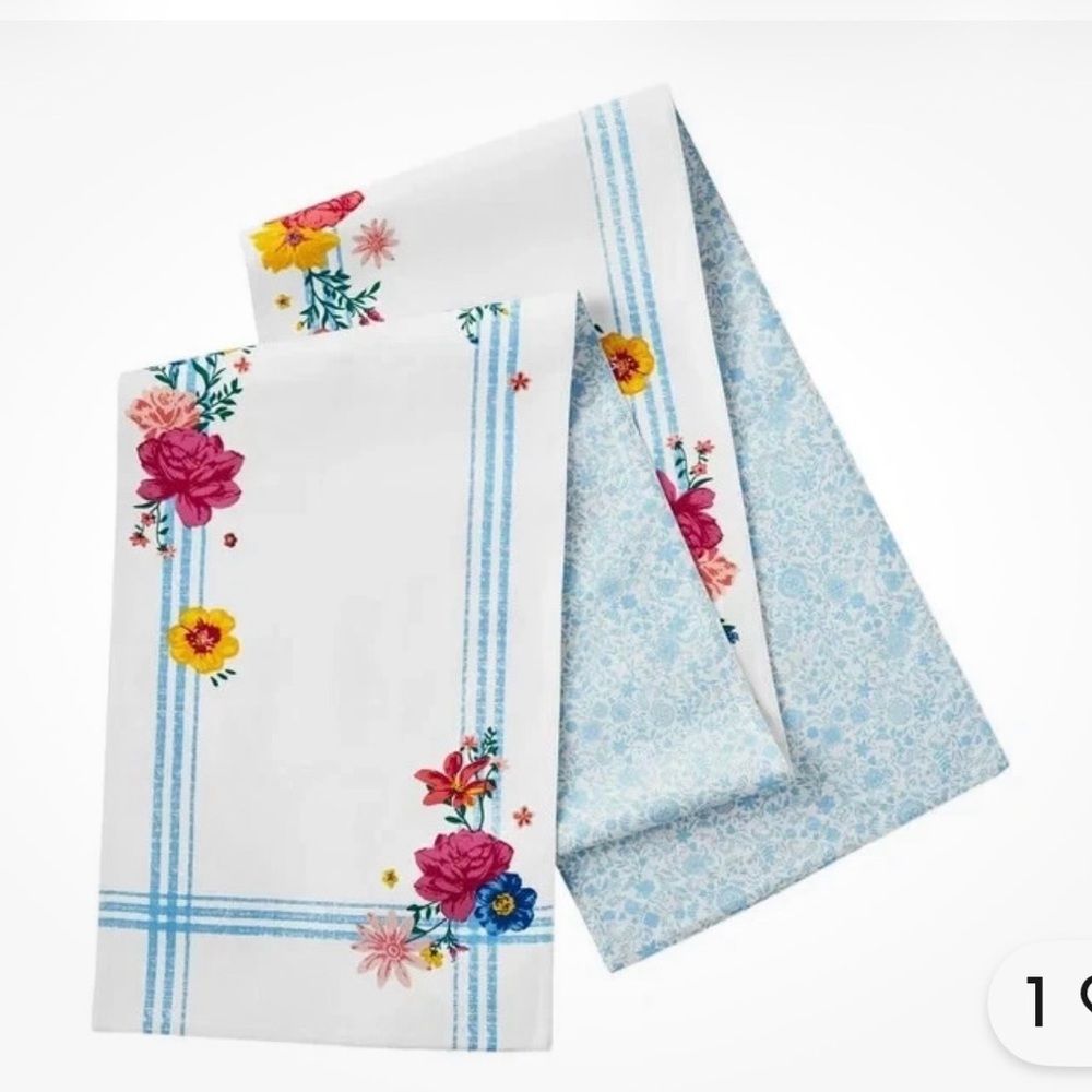 The Pioneer Woman White Sheet Set with Blue Plaid and Multicolor Floral Accents